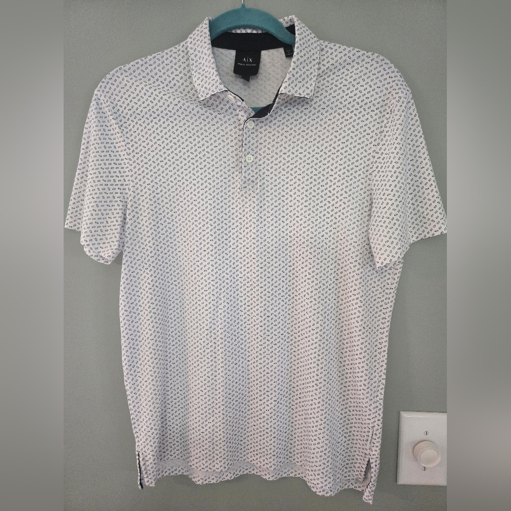 Armani Exchange Men's SZ S Cotton printed Polo Shirt White Black print